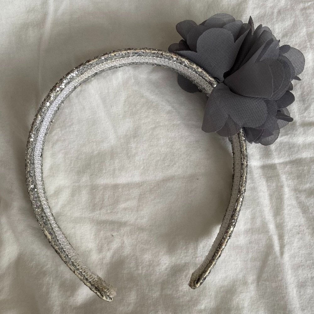 Glitter silver grey tulle flower hairband